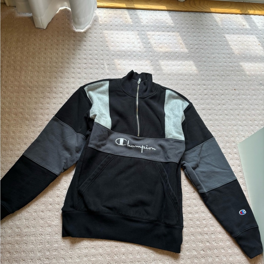 Champion Black and Gray Quarter Zip Sweater